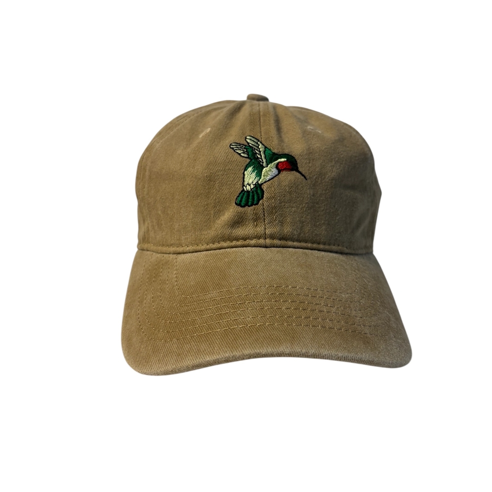 Tan Cap with Hummingbird Embroidery